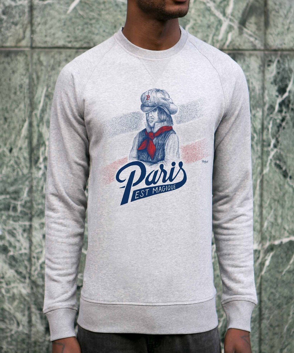 Sweat pour Homme Paris est Magique de couleur Gris chiné