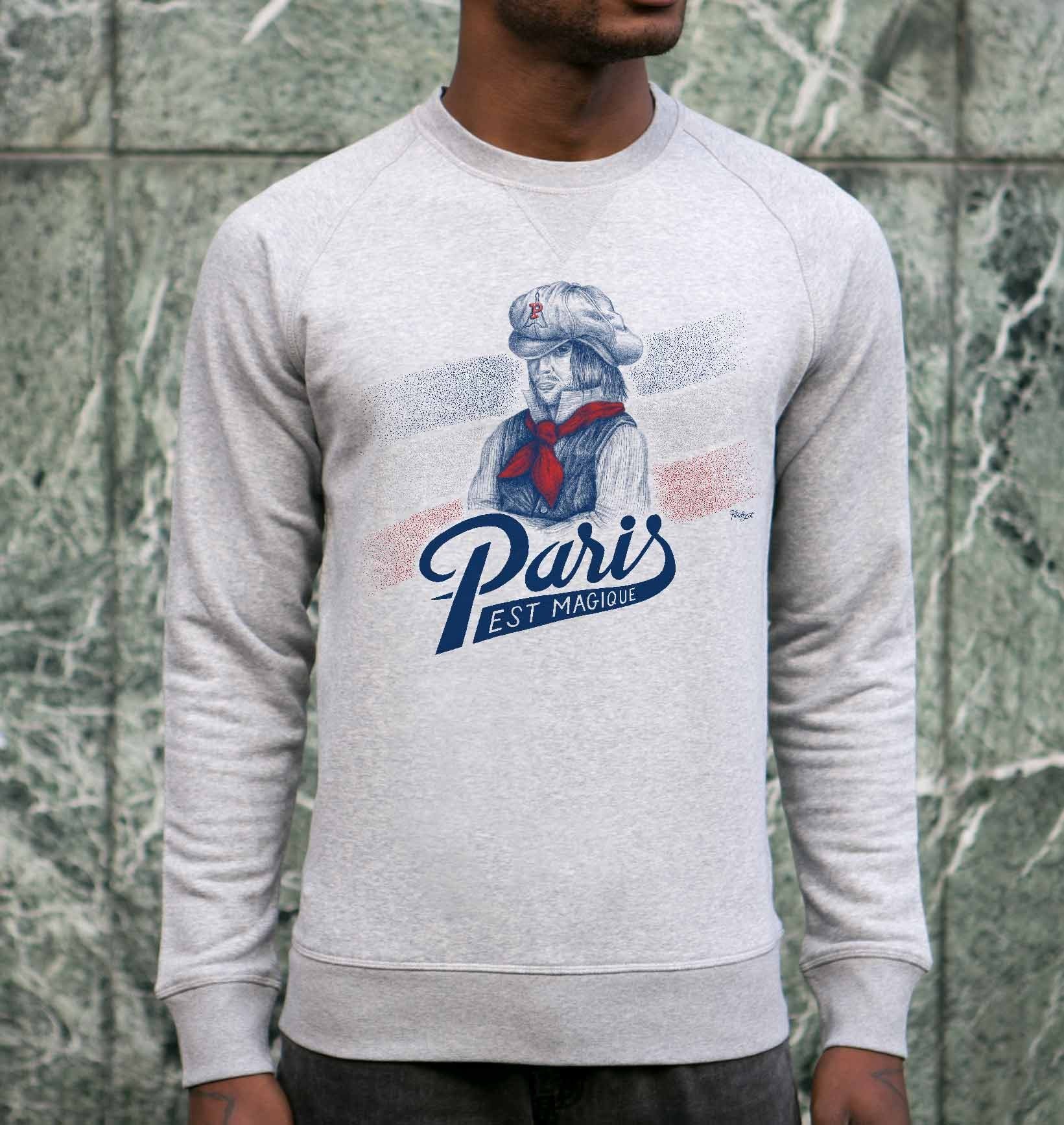 Sweat Paris est Magique de couleur Gris chiné par La Vie En Bleu