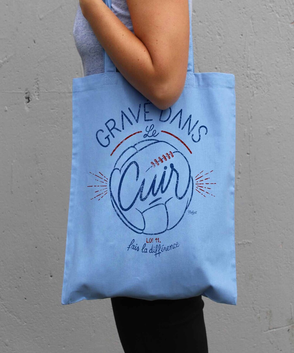 Tote Bag Gravé dans le Cuir de couleur Bleu clair