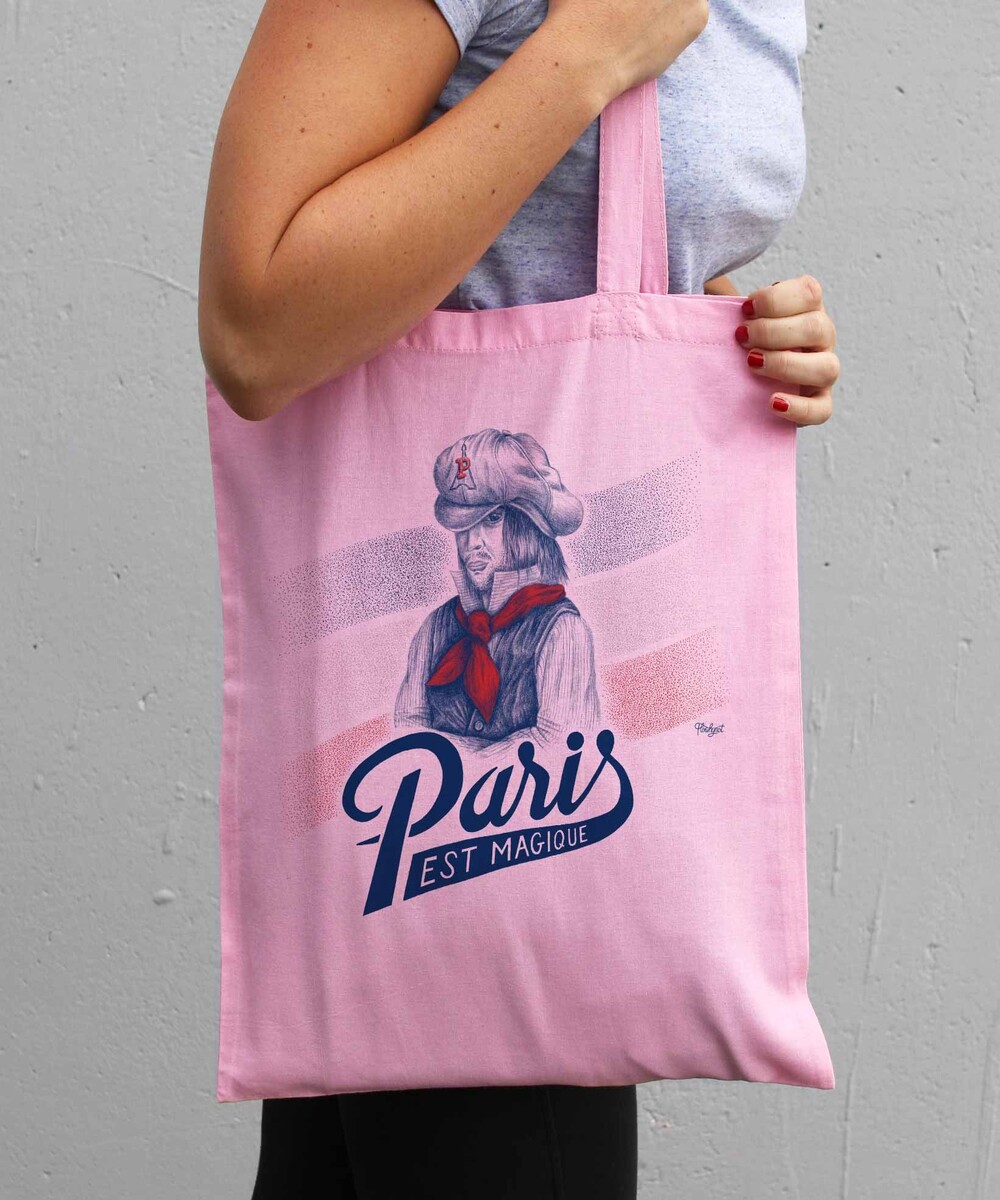 Tote Bag Paris est Magique de couleur Rose