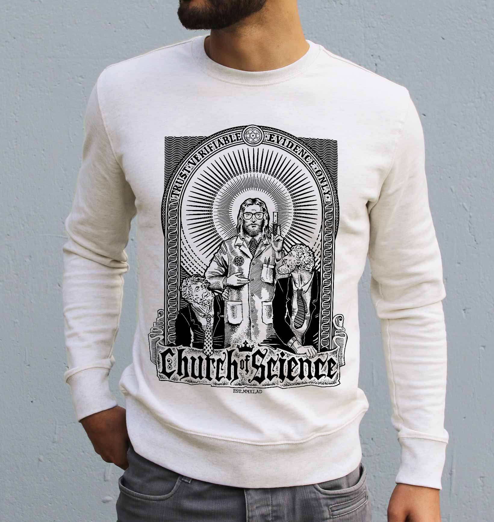 Sweat Church Of Science de couleur Gris chiné par Neon Mystic