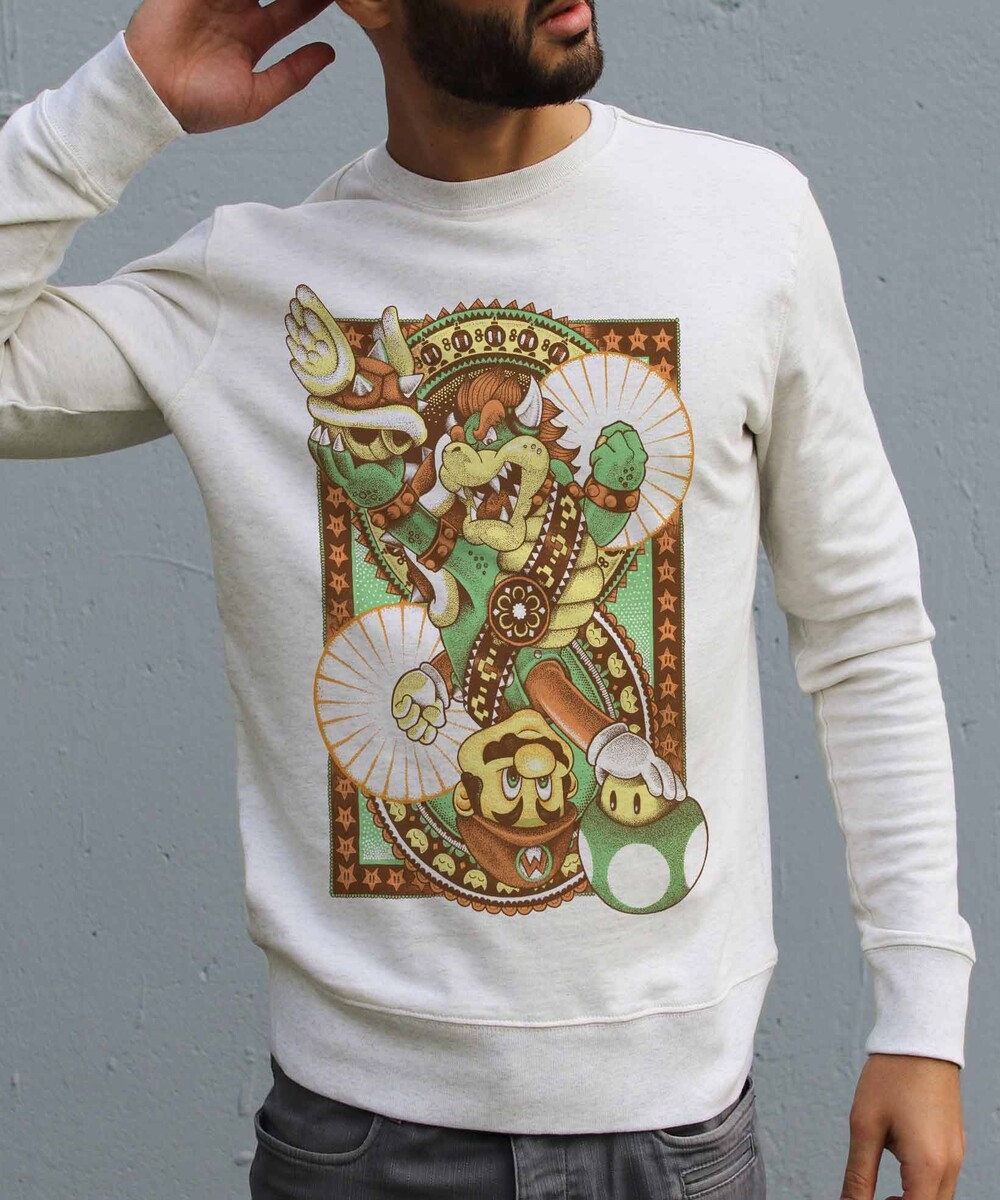 Sweat pour Homme Bowser vs Mario Bross de couleur Gris chiné