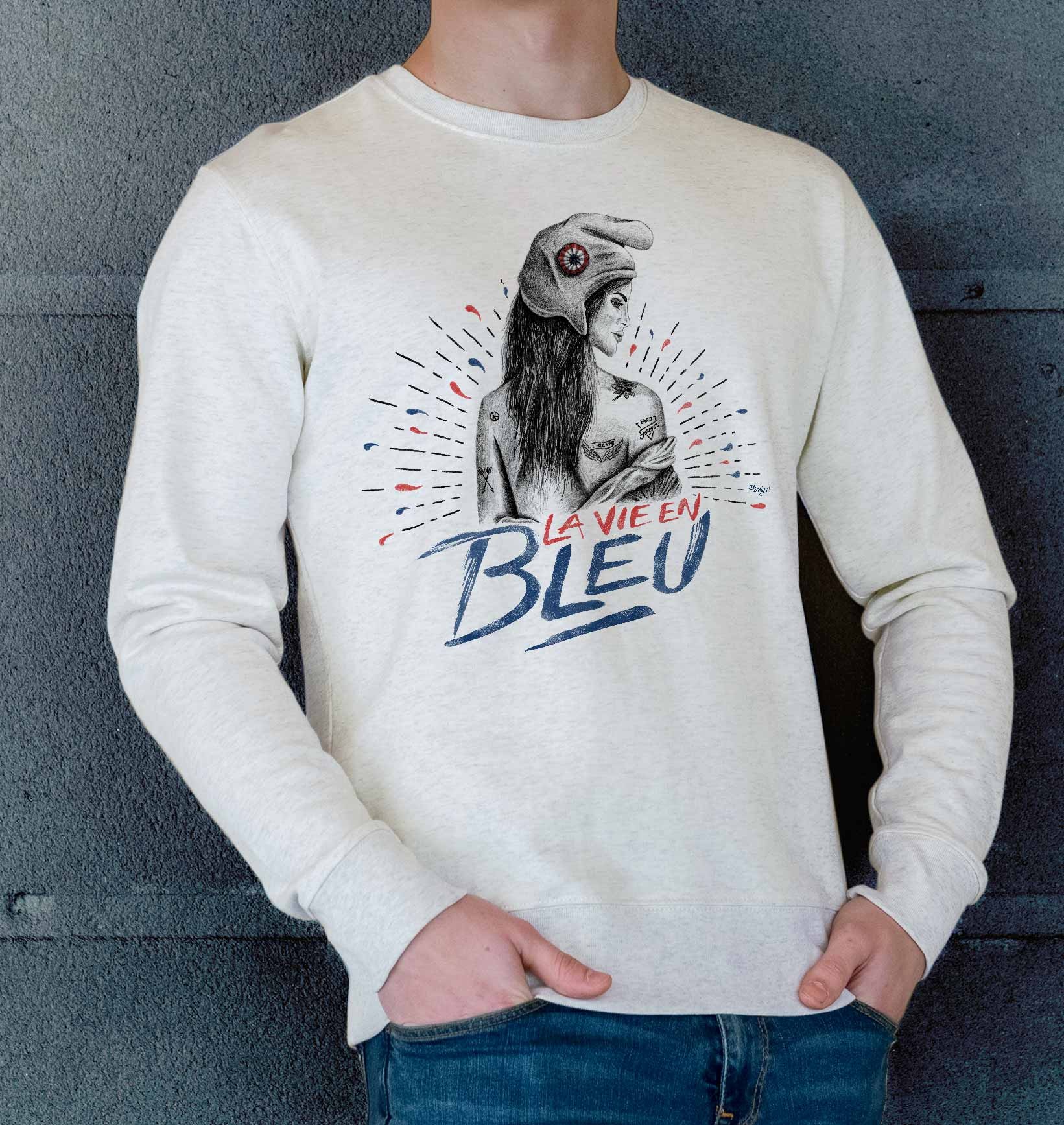 Sweat La Vie en Bleu de couleur Gris chiné par La Vie En Bleu