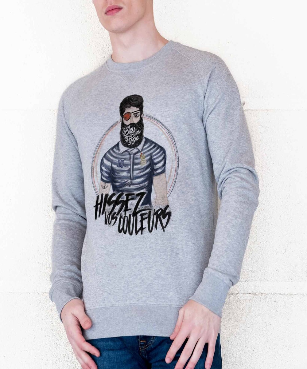 Sweat pour Homme Hissez Vos Couleurs de couleur Gris chiné