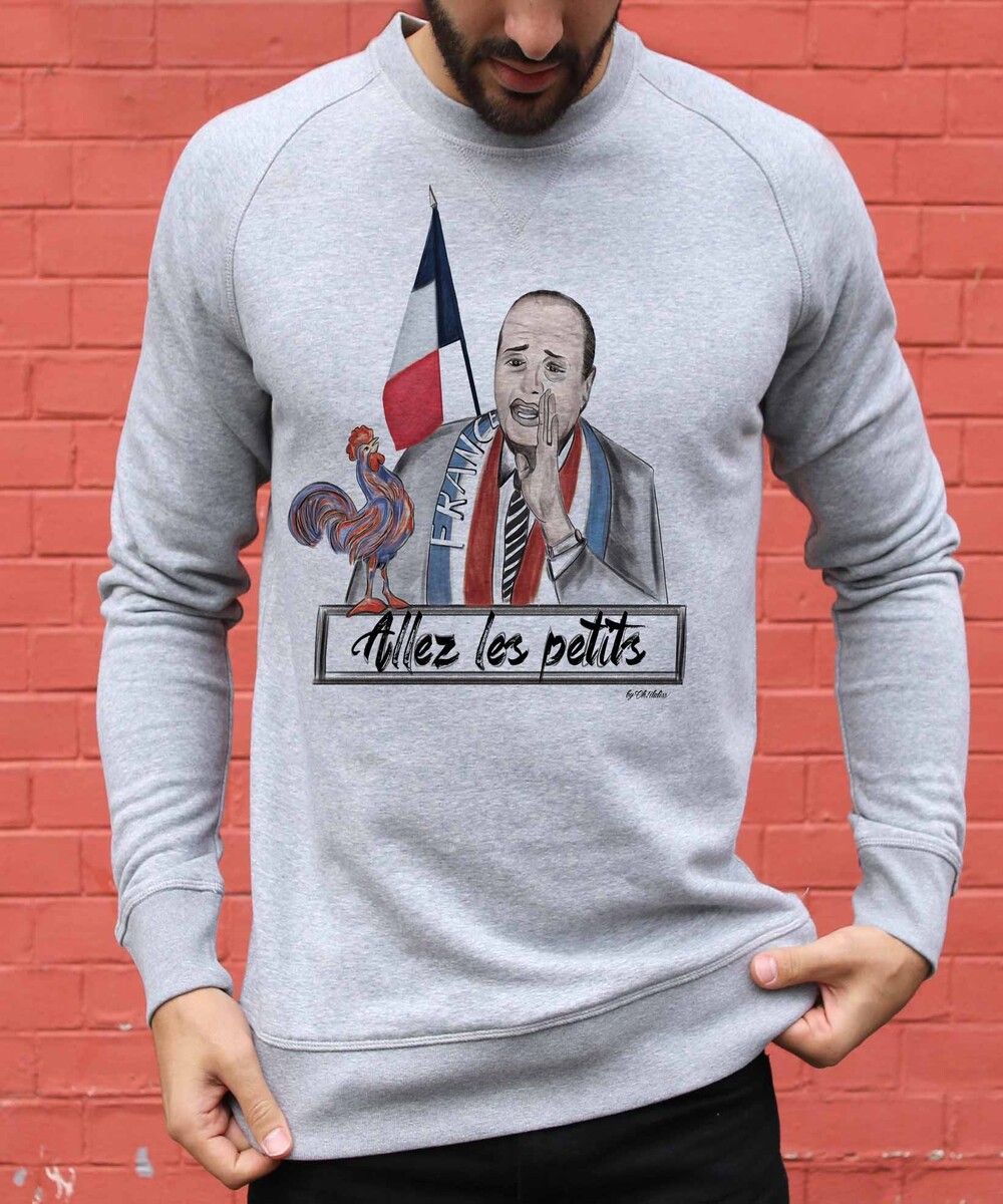 Sweat pour Homme Chirac Allez Les Petits de couleur Gris chiné