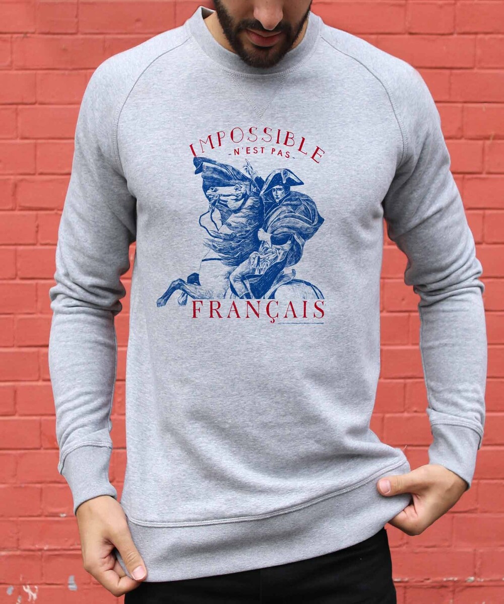 Sweat pour Homme Impossible N'est Pas Français de couleur Gris chiné