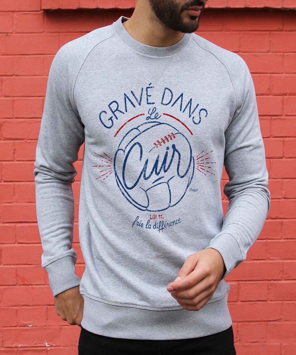 Sweat pour Homme Gravé dans le Cuir de couleur Gris chiné