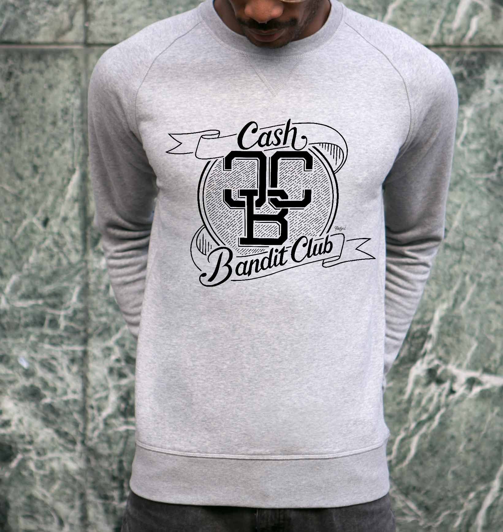 Sweat Cash Bandit Club de couleur Gris chiné par Flowhynot
