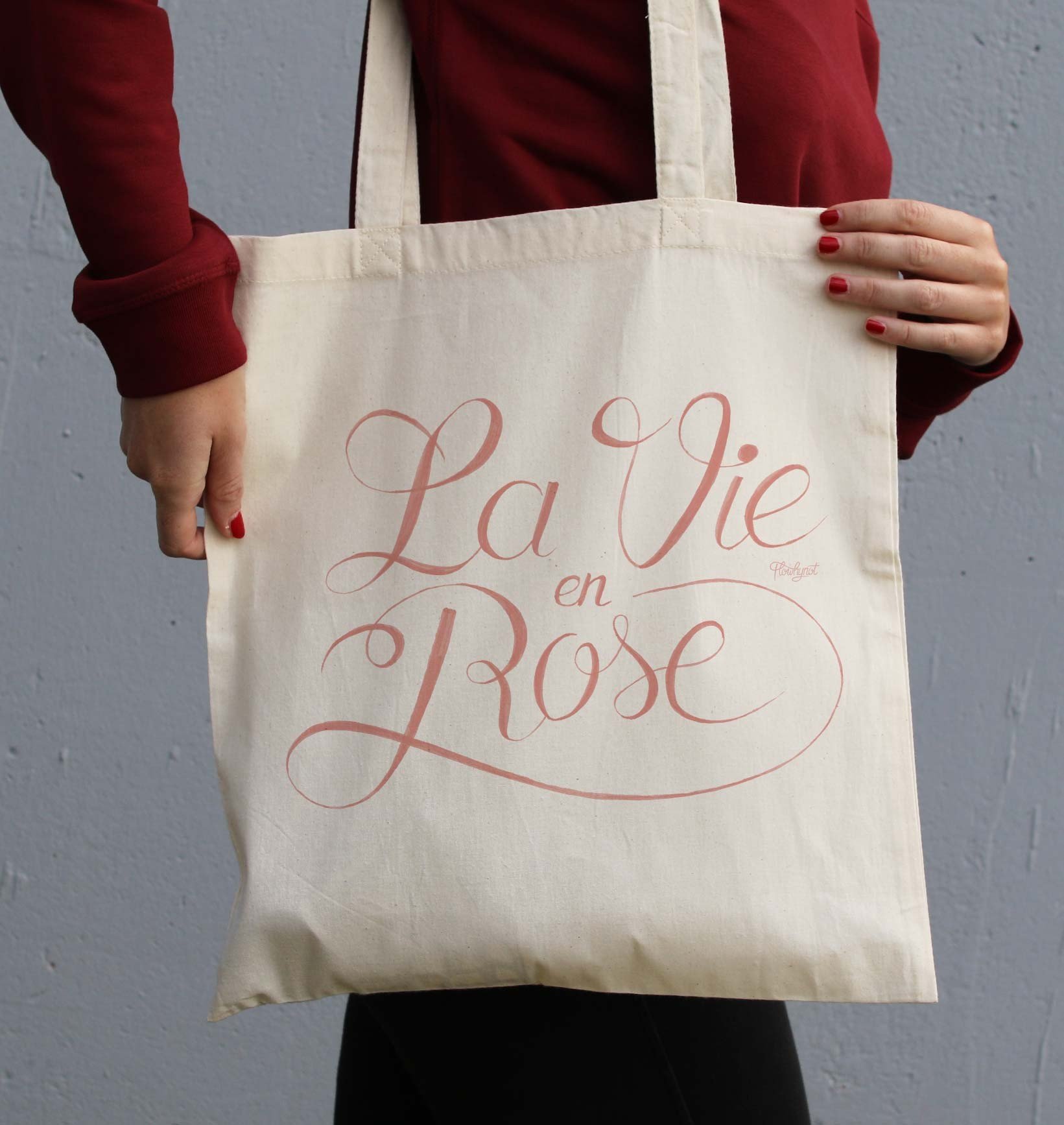 Tote Bag La Vie en Rose de couleur Écru par Flowhynot