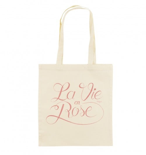 Tote Bag La Vie en Rose de couleur Écru