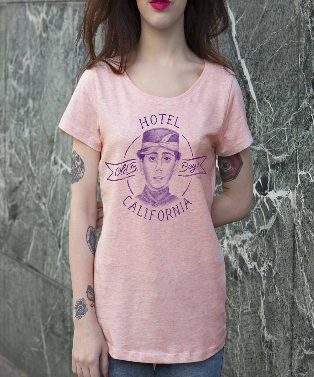 T-shirt pour Femme Femme Hotel California de couleur Rose chiné