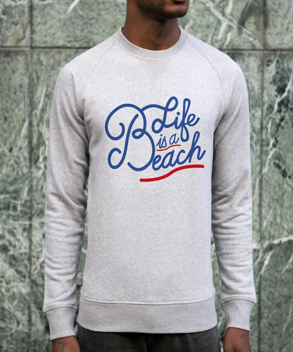 Sweat-shirt pour Homme Life is a Beach de couleur Gris chiné