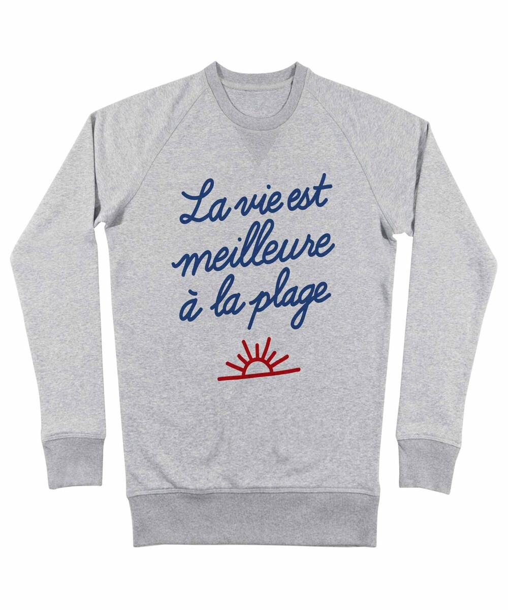 Sweat pour Homme La Vie à la Plage de couleur Gris chiné