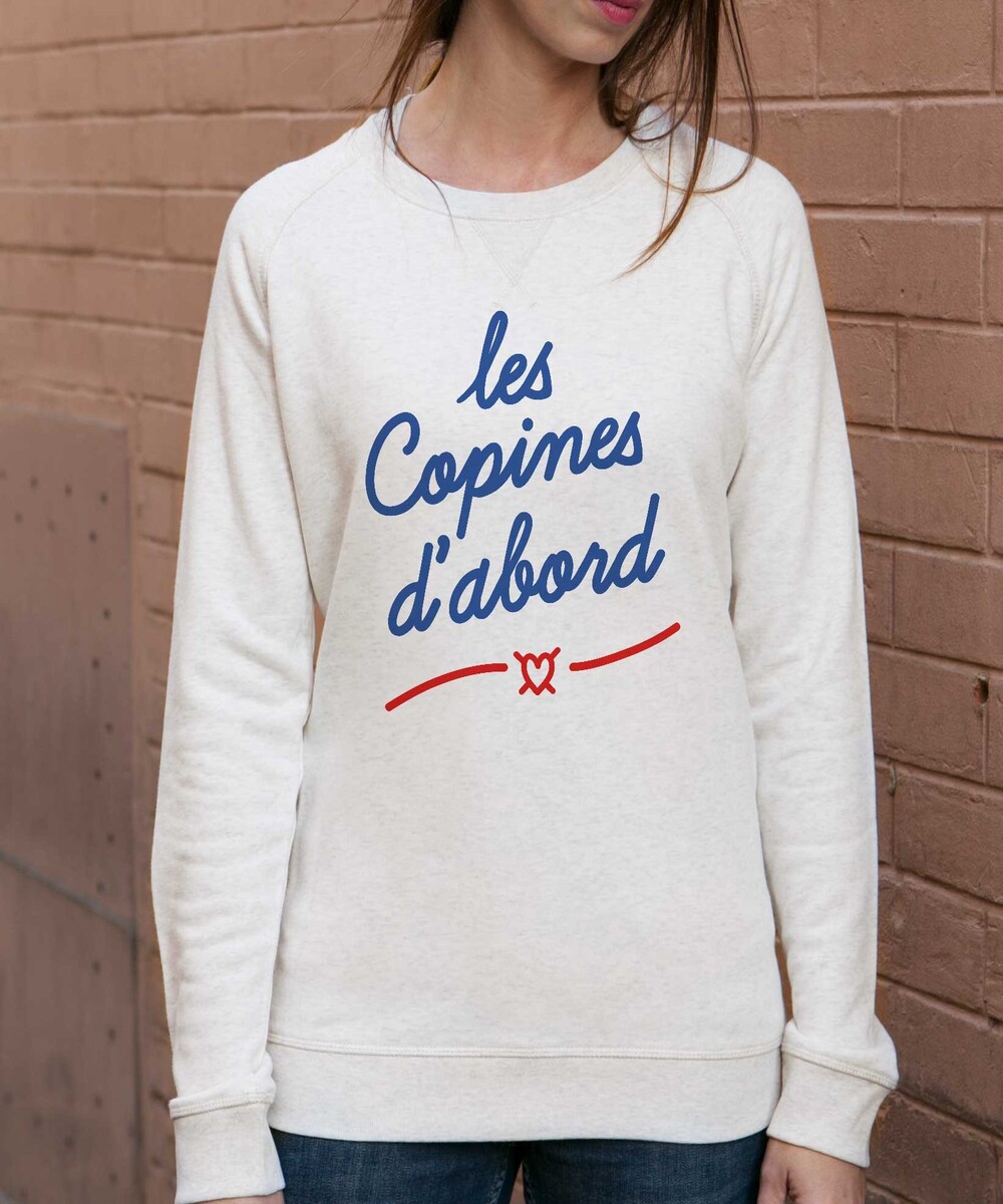 Sweat pour Femme Les Copines D'abord de couleur Beige chiné