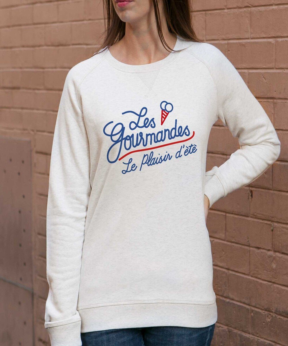 Sweat pour Femme Femme Les Gourmandes de couleur Beige chiné