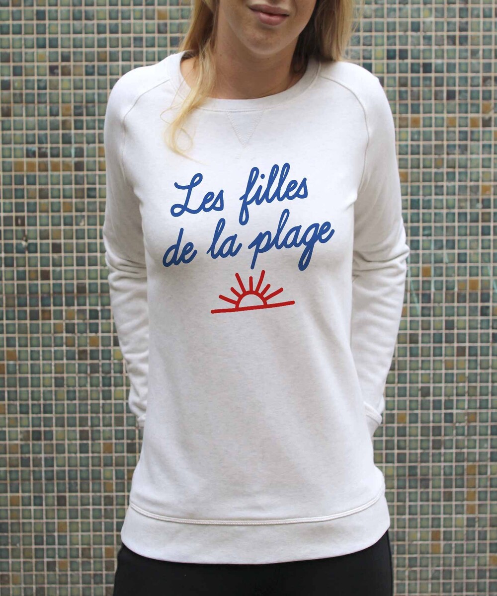 Sweat pour Femme Les Filles de la Plage de couleur Beige chiné
