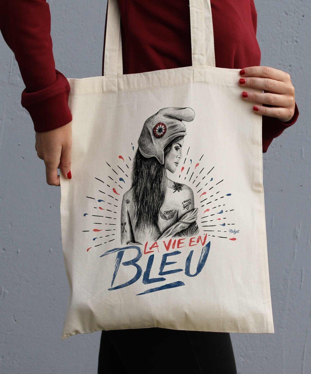 Tote Bag La Vie en Bleu de couleur Écru