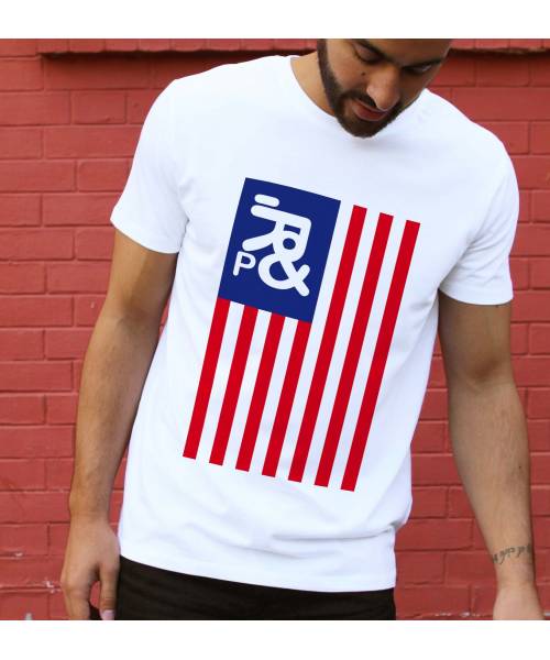 T-shirt pour Homme Drapeau USA de couleur Blanc