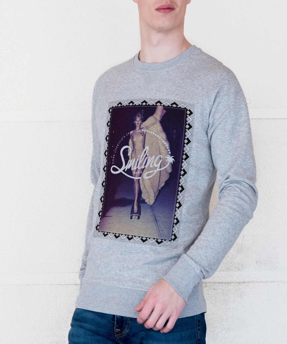 Sweatshirt pour Homme Smiling Girl de couleur Gris chiné
