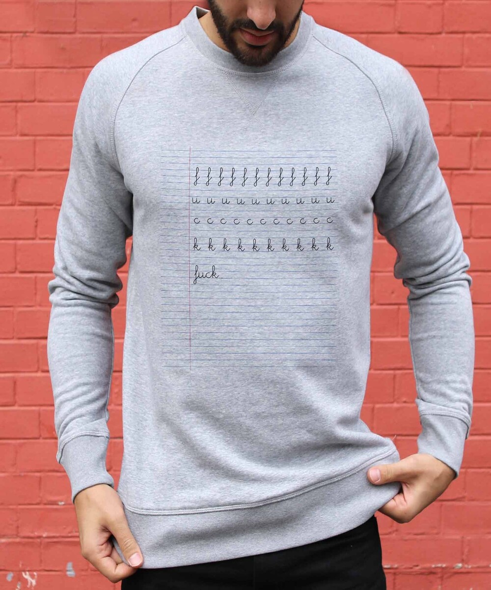 Sweat pour Homme Fuck School de couleur Gris chiné