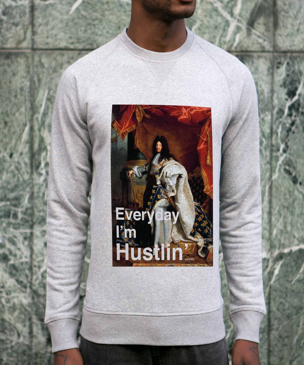 Sweat pour Homme Everyday I'm Hustlin de couleur Gris chiné