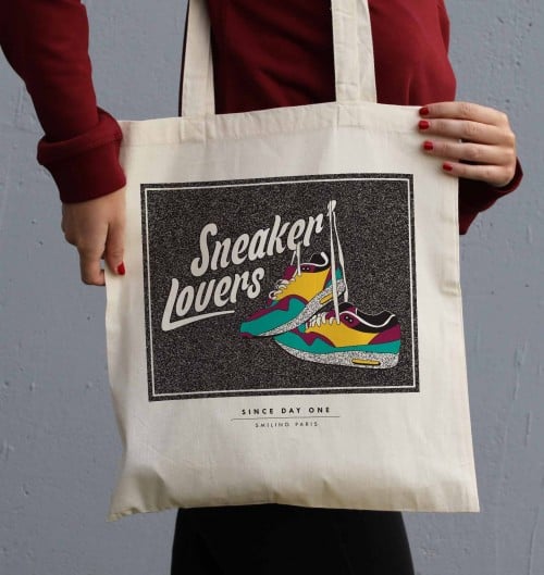 Tote Bag Sneakers Lovers de couleur Écru