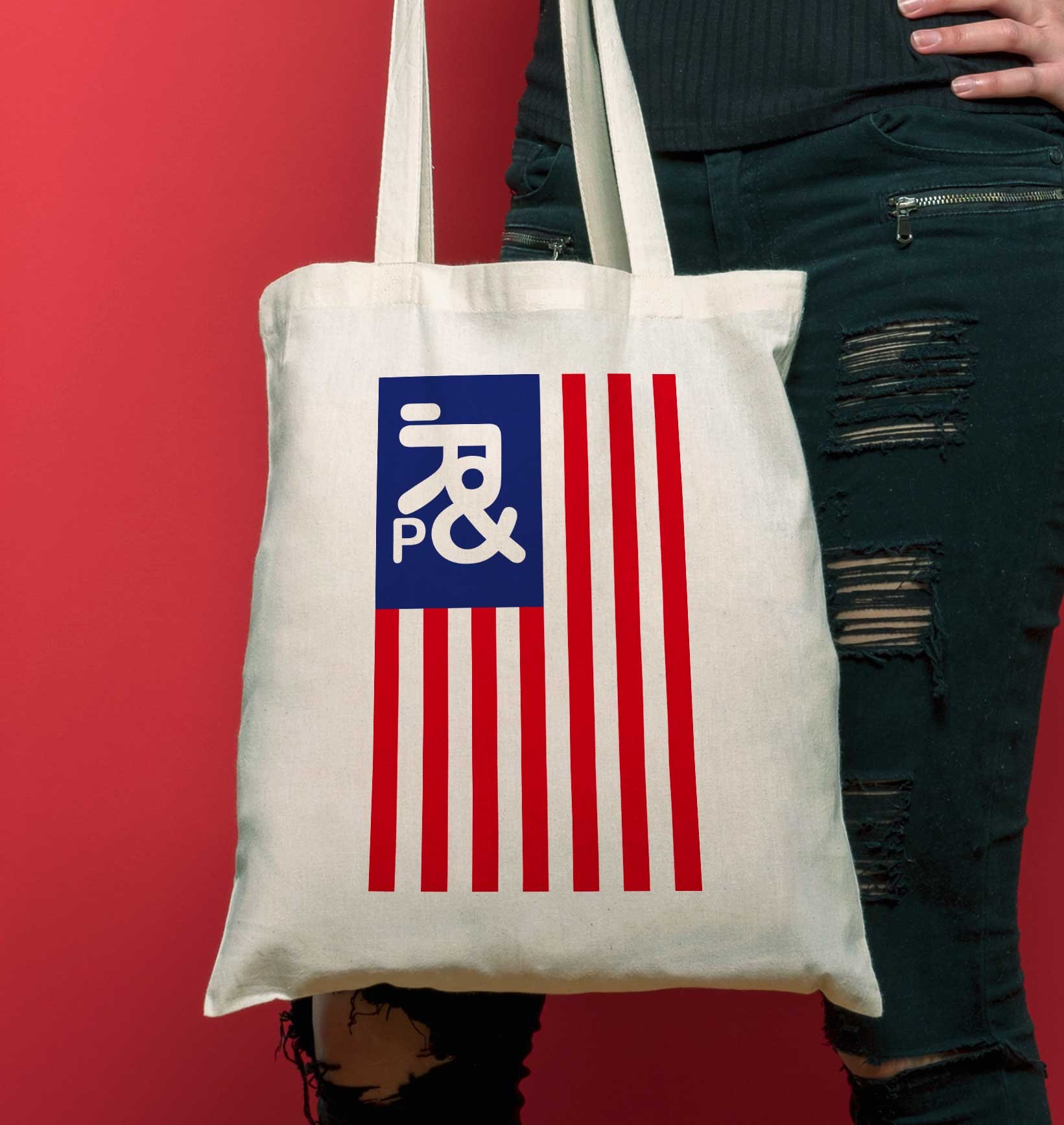 Tote Bag Drapeau USA de couleur Écru par Prand