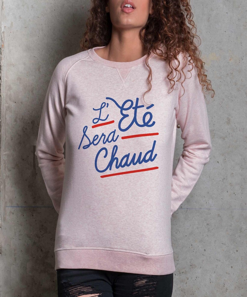 Sweat pour Femme Femme L'Eté Sera Chaud de couleur Rose chiné