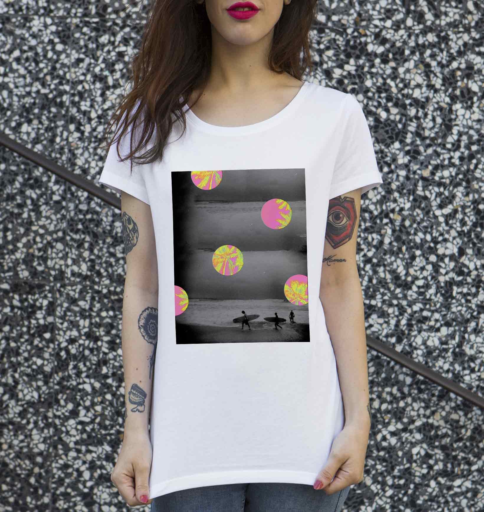 T-shirt Femme Biarritz Beach de couleur Blanc par Aecho