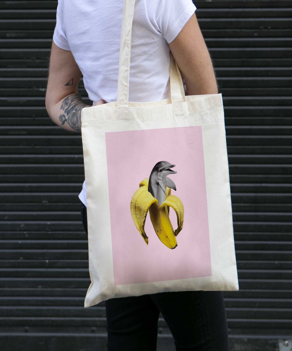 Tote Bag pour Femme Banana Dolphin de couleur Écru