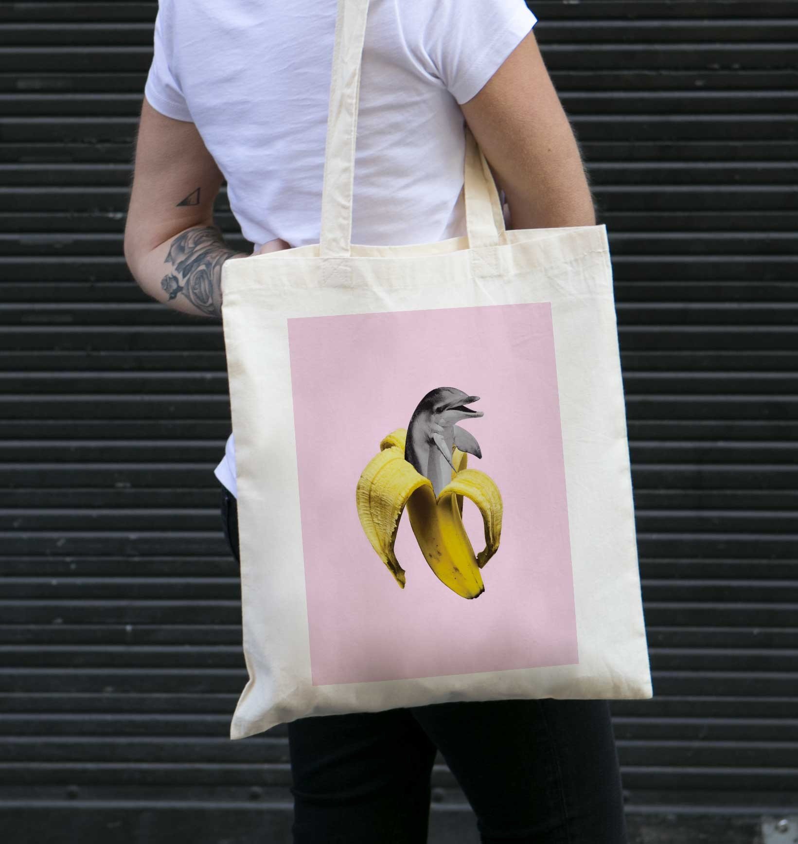 Tote Bag Banana Dolphin de couleur Écru par Aecho