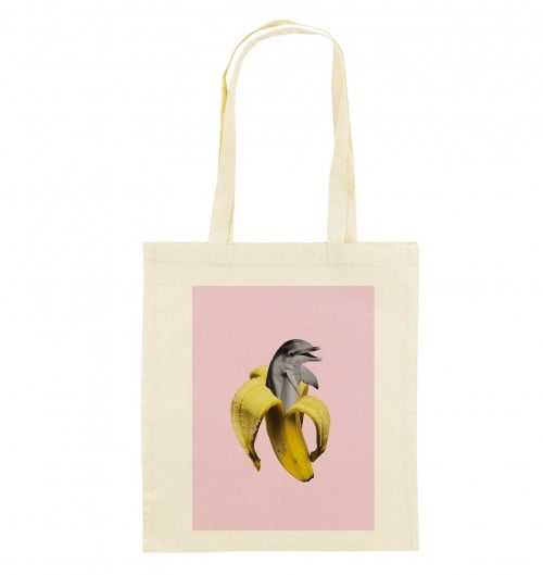 Tote Bag pour Femme Banana Dolphin de couleur Écru