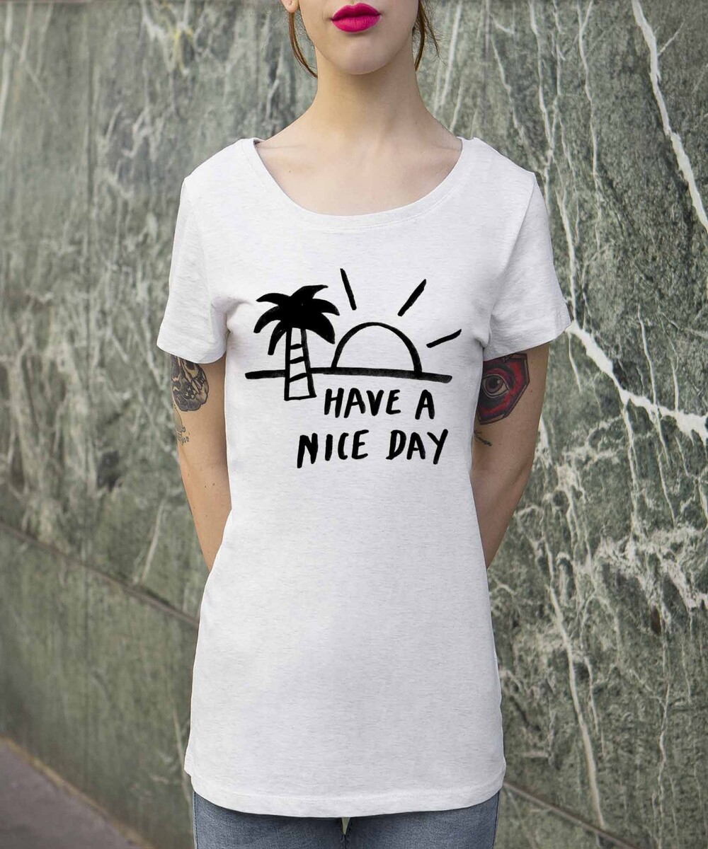 T-shirt pour Femme Femme Have a Nice Day de couleur Beige chiné