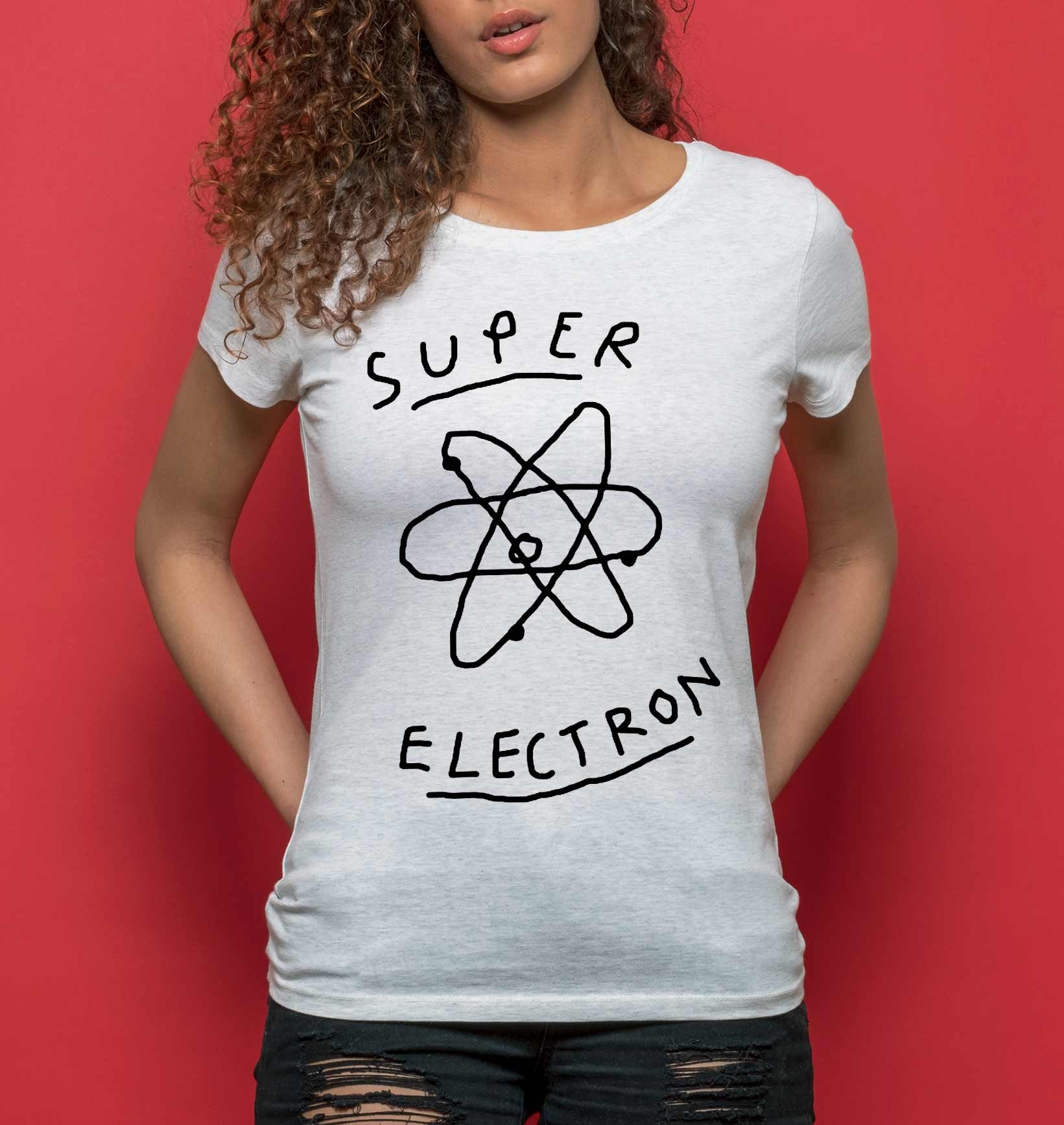T-shirt Femme Super Electron de couleur Beige chiné par Aecho