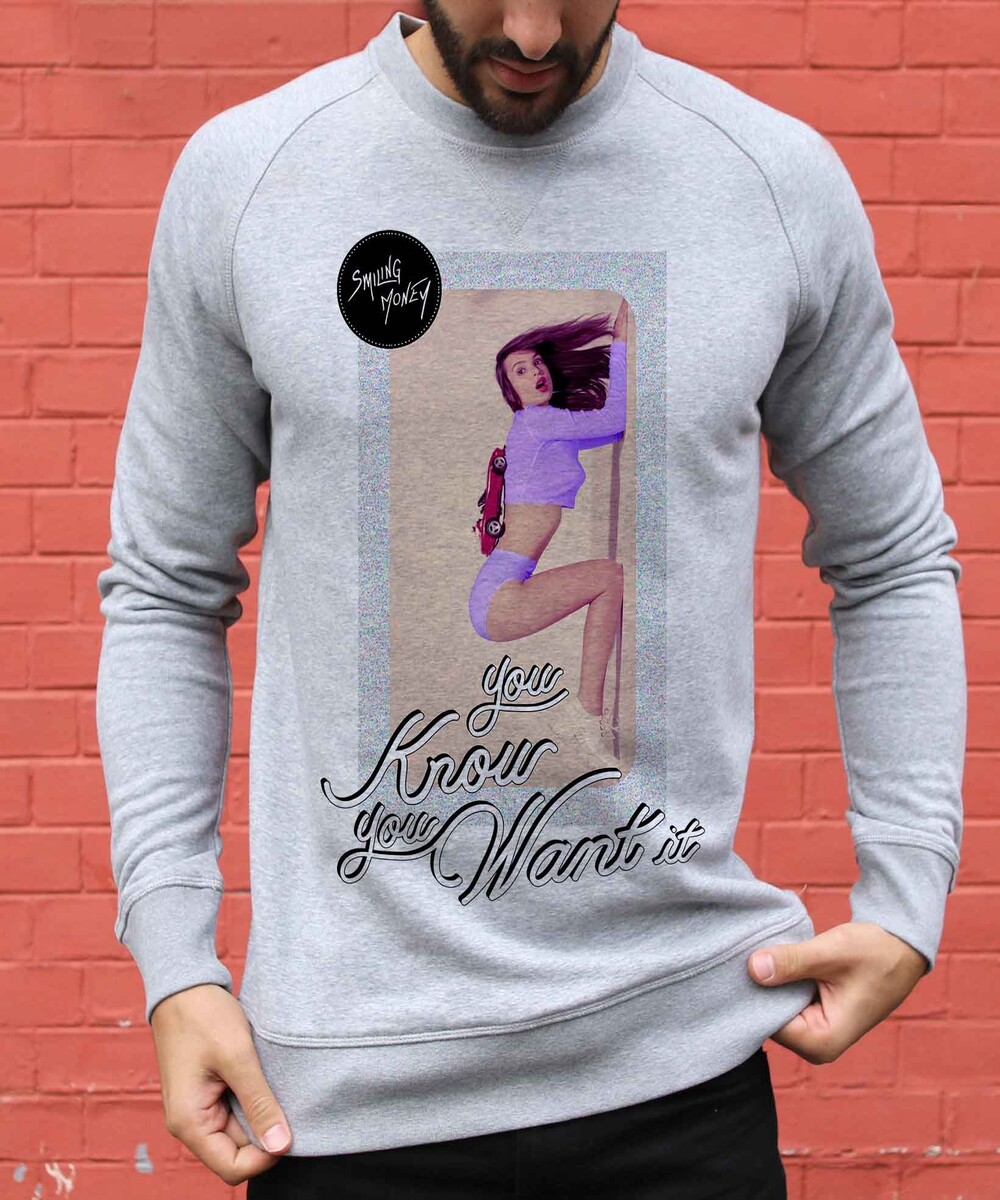 Sweat pour Homme You Know You Want It de couleur Gris chiné