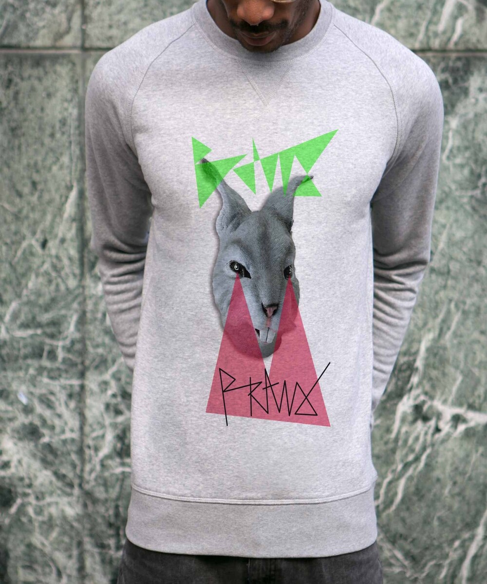 Sweat pour Homme Lapin Fou de couleur Gris chiné