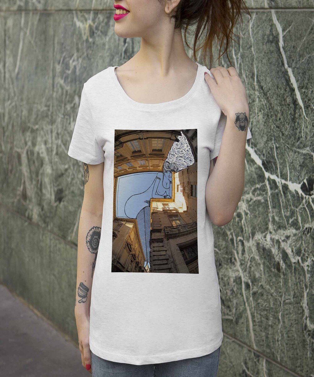 T-shirt pour Femme Femme Pin-Up D'Avignon de couleur Beige chiné
