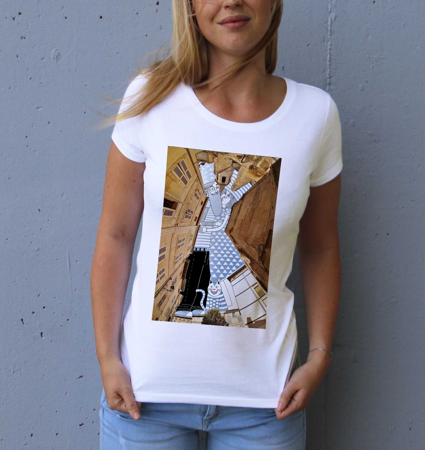 T-shirt Femme Ciel d'Avignon de couleur Blanc par Thomas Lamadieu