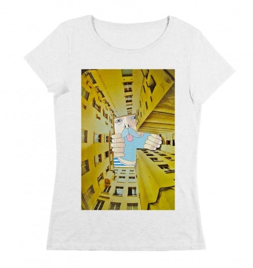 T-shirt pour Femme Femme Barbu Malicieux de couleur Beige chiné