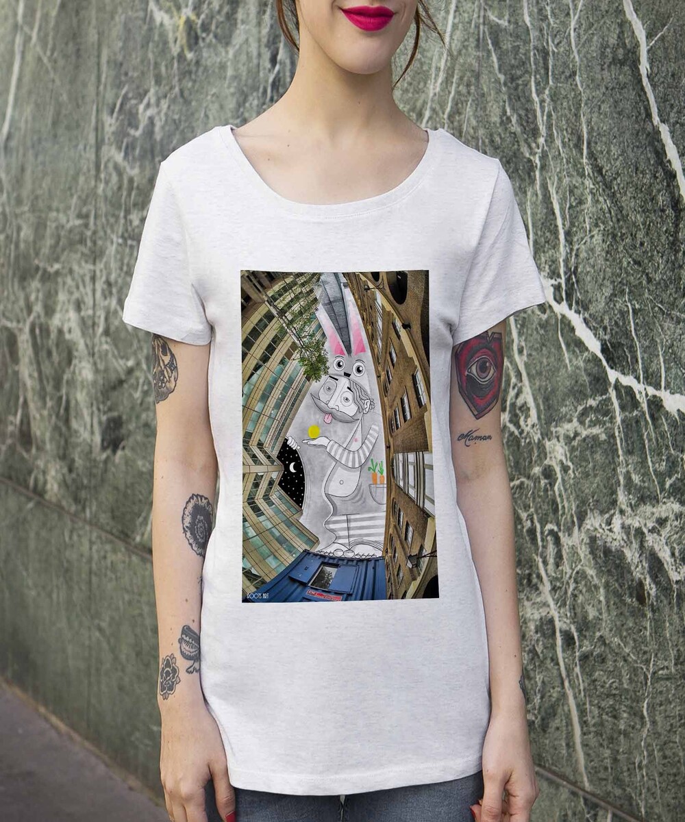 T-shirt pour Femme Femme Lapin de Londres de couleur Blanc