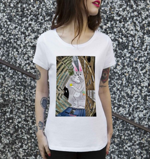 T-shirt pour Femme Femme Lapin de Londres de couleur Blanc