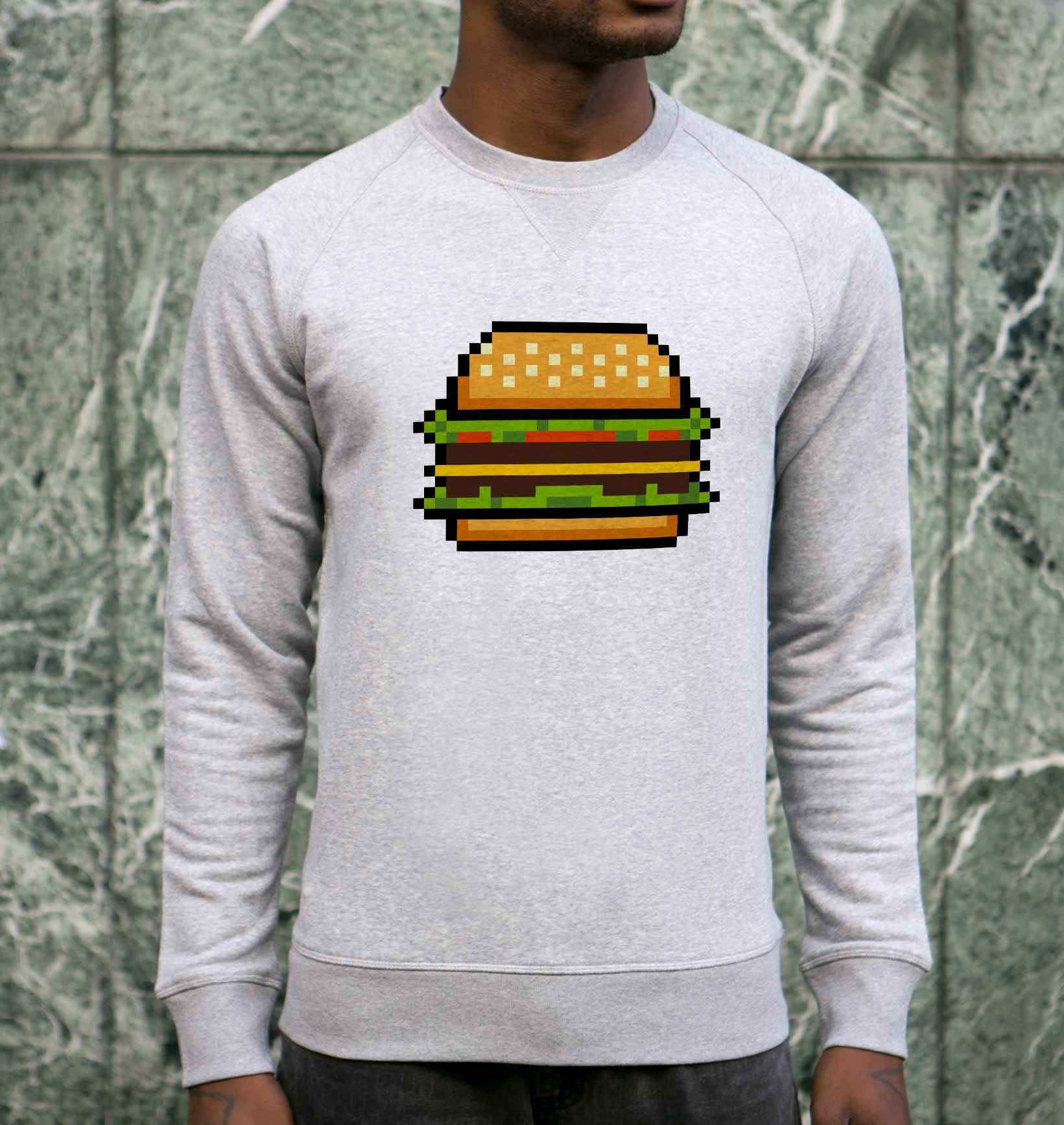 Sweat Pixel Burger de couleur Gris chiné