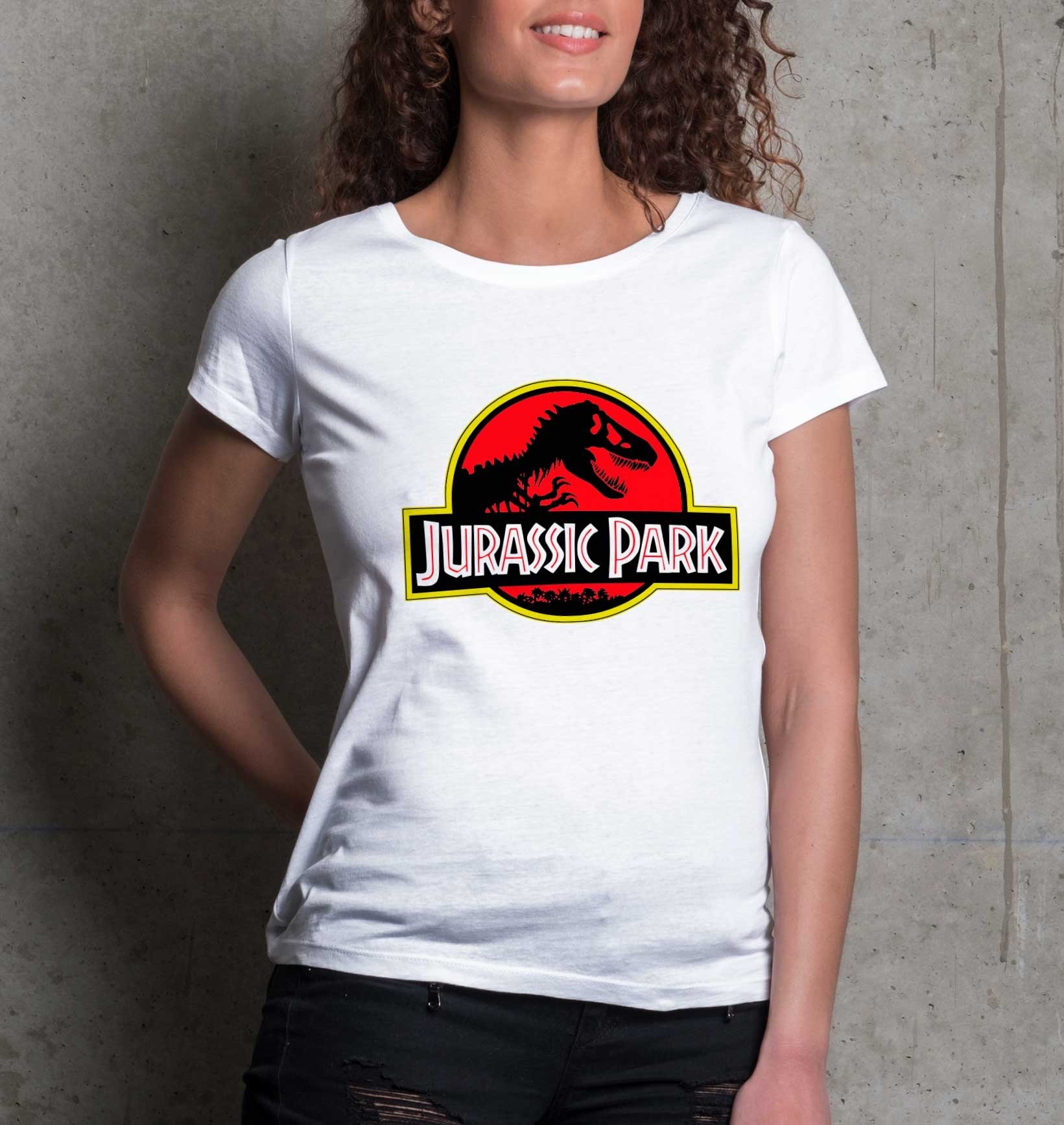 T-shirt Femme Jurassic Park de couleur Blanc