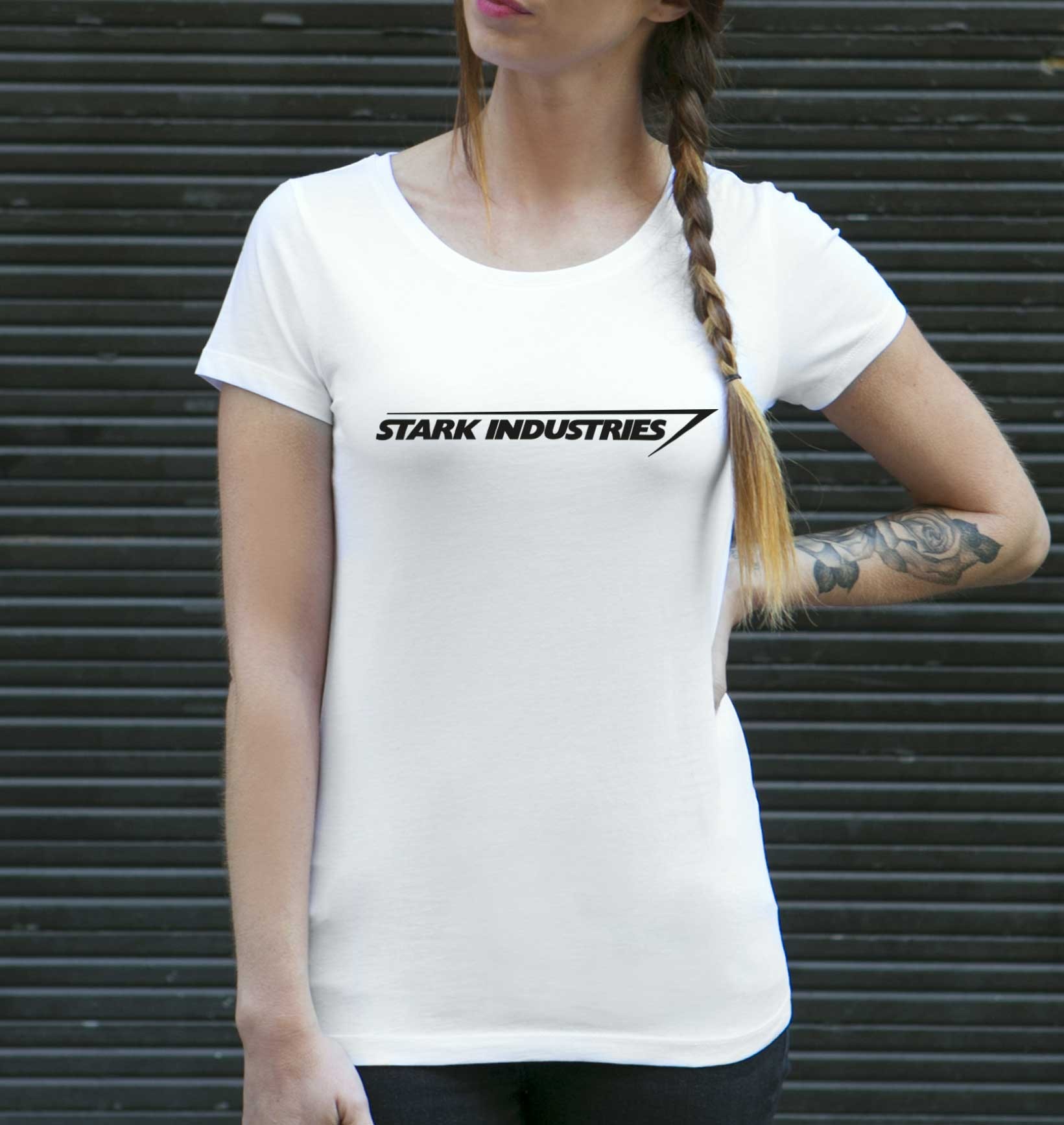 T-shirt Femme Stark Industries de couleur Blanc