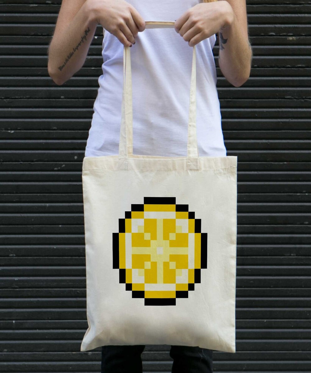 Tote-Bag pour Femme Pixel Citron de couleur Écru