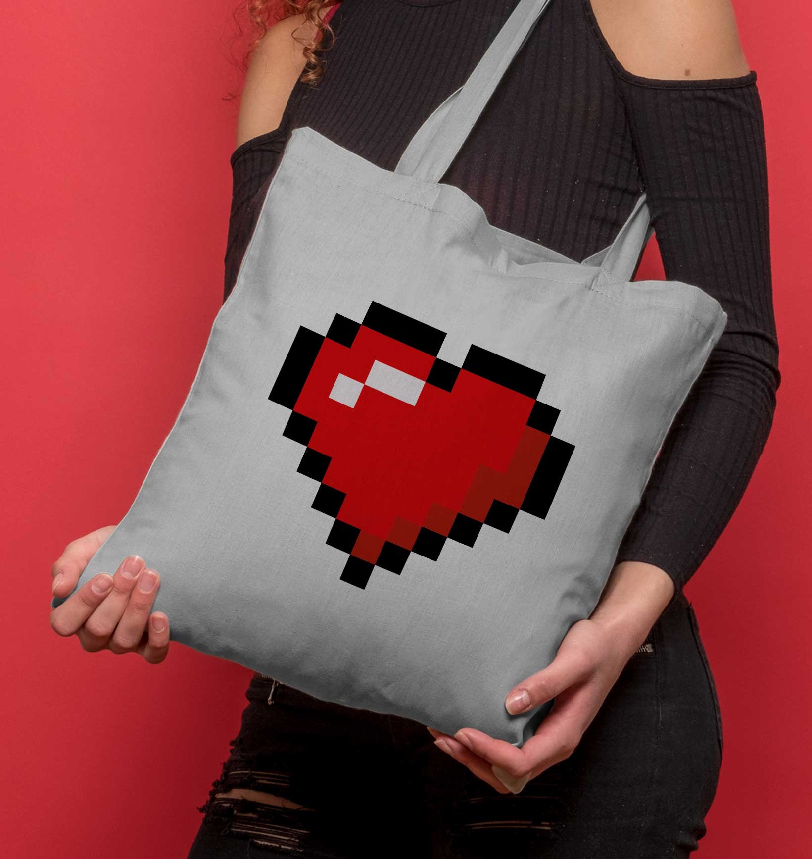Tote-Bag Pixel Coeur de couleur Rose