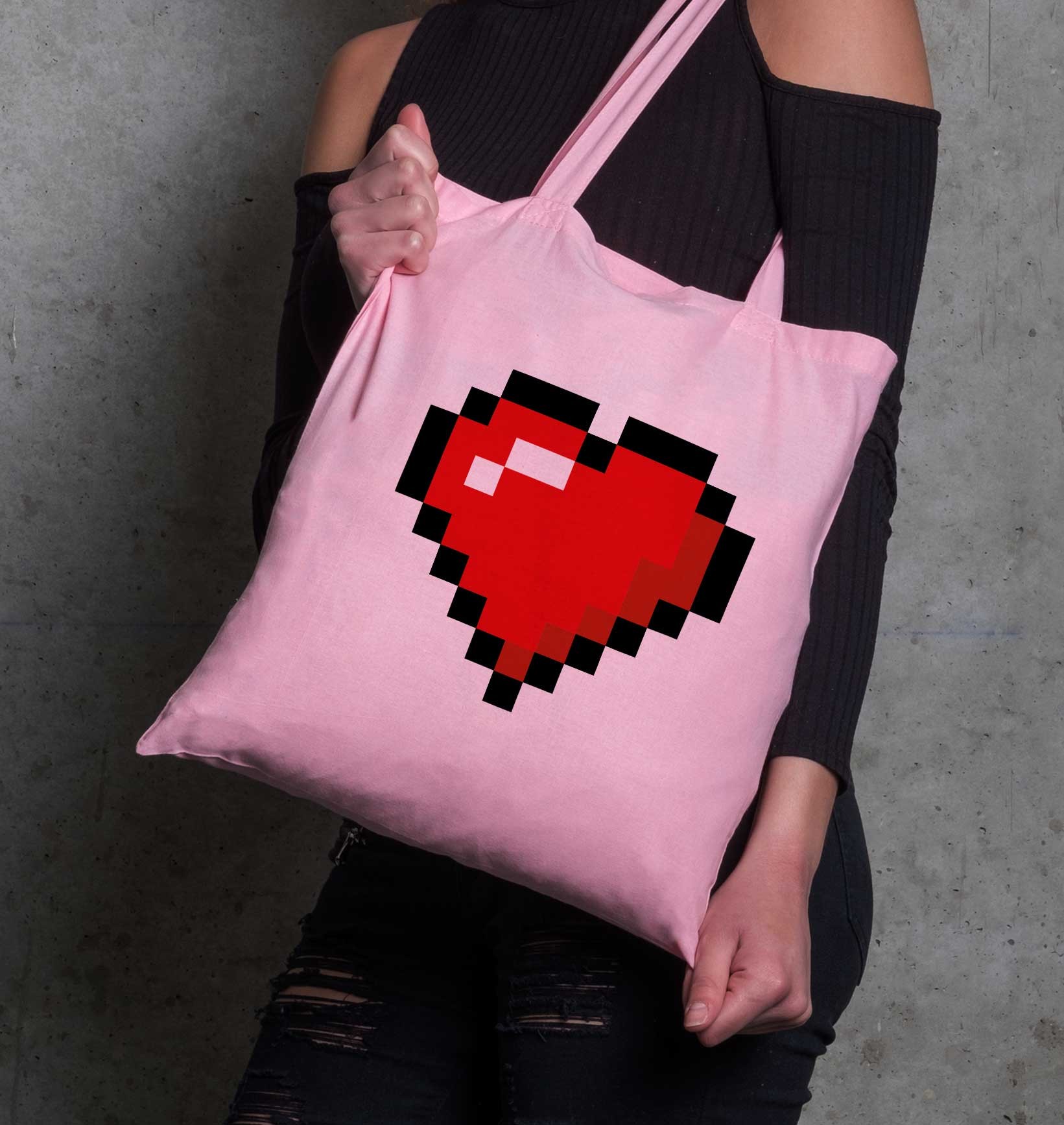 Tote-Bag Pixel Coeur de couleur Rose