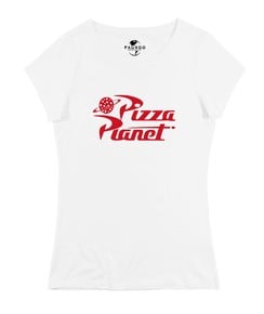 T-shirt pour Femme Femme Pizza Planet de couleur Blanc