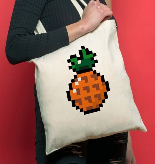 Tote Bag pour Femme Pixel Ananas de couleur Écru