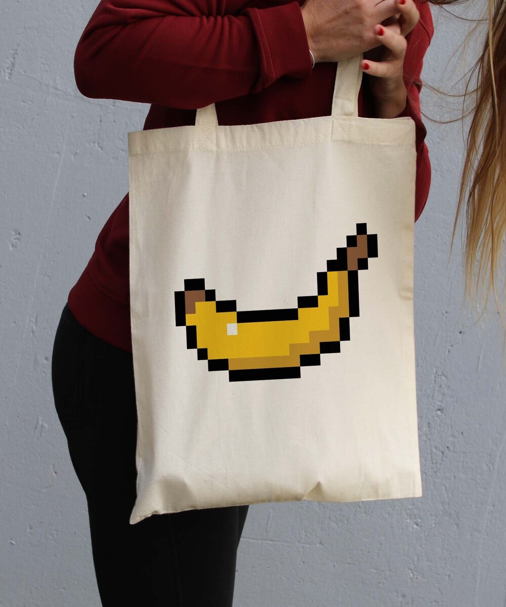 Tote Bag pour Femme Pixel Banane de couleur Bleu clair